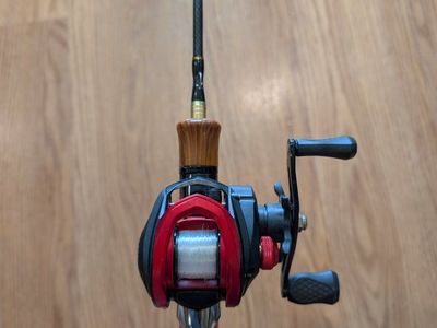 Spinning Fishing Rod & Reel Combo - Red/Black, Wooden Handle, Gear Ratio 4.5:1