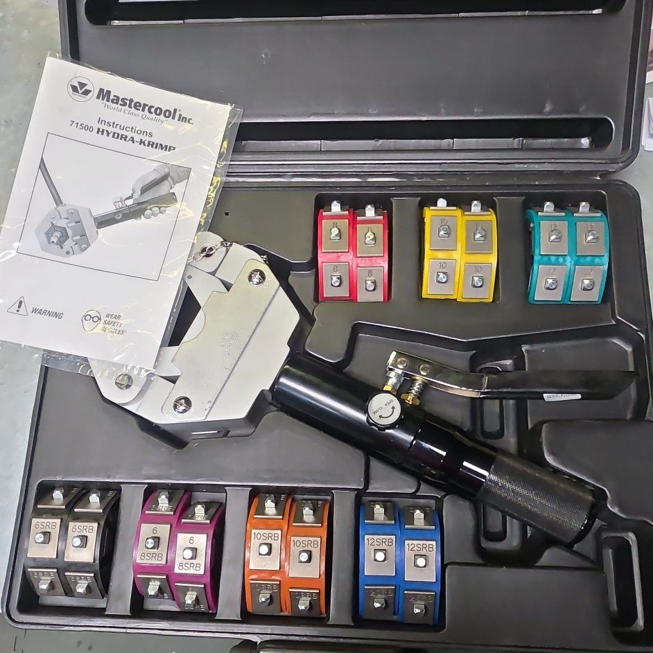 Mastercool 71500 Hydra-Krimp Hand-Held Hydraulic A/C Hose Crimper Kit with Dies & Case