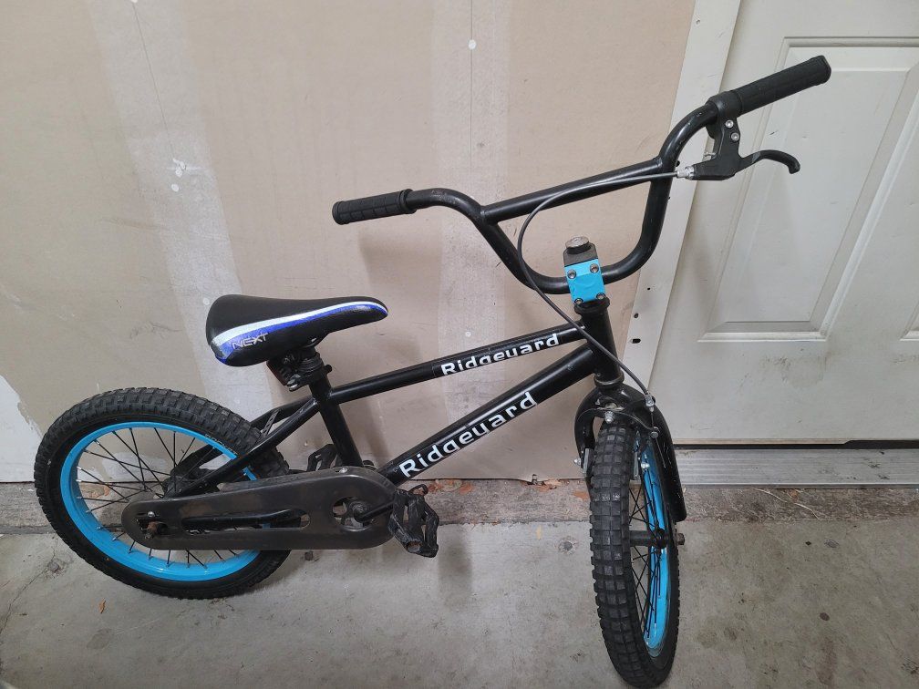 Next Ridgeguard BMX Bike Black Blue 16 Inch Kids Bicycle