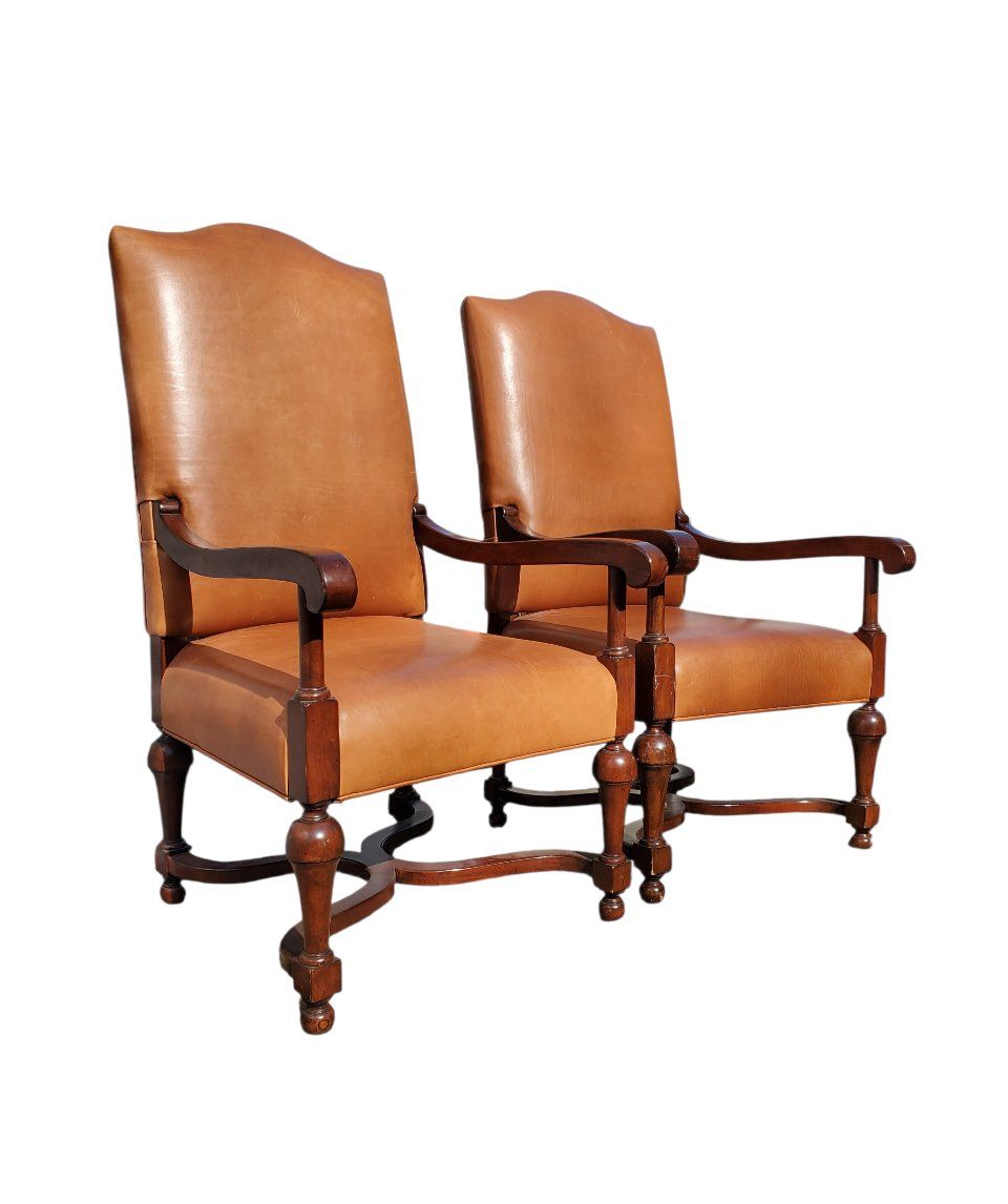 Pair of Lily Jack Leather and Herringbone Chairs