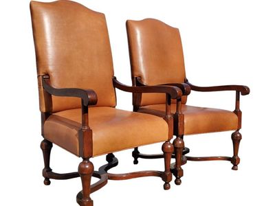 Pair of Lily Jack Leather and Herringbone Chairs