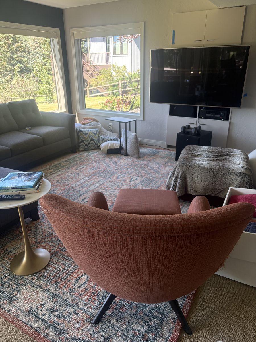 Red chair with stool