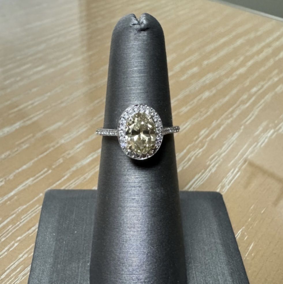 1.1 Carat Fancy Yellow Oval Cut Diamond Ring OBO