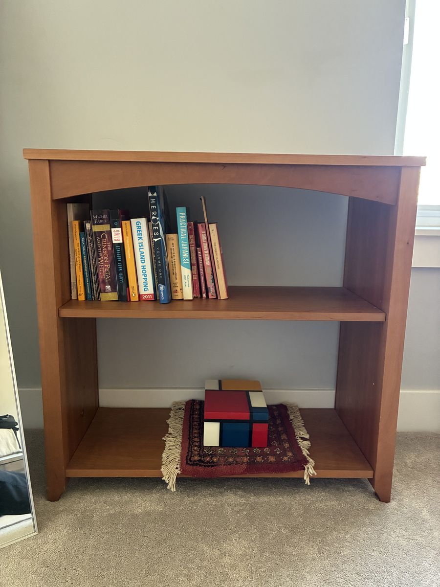 Wooden cherry finish bookcase, 2-Shelves - Good Condition
