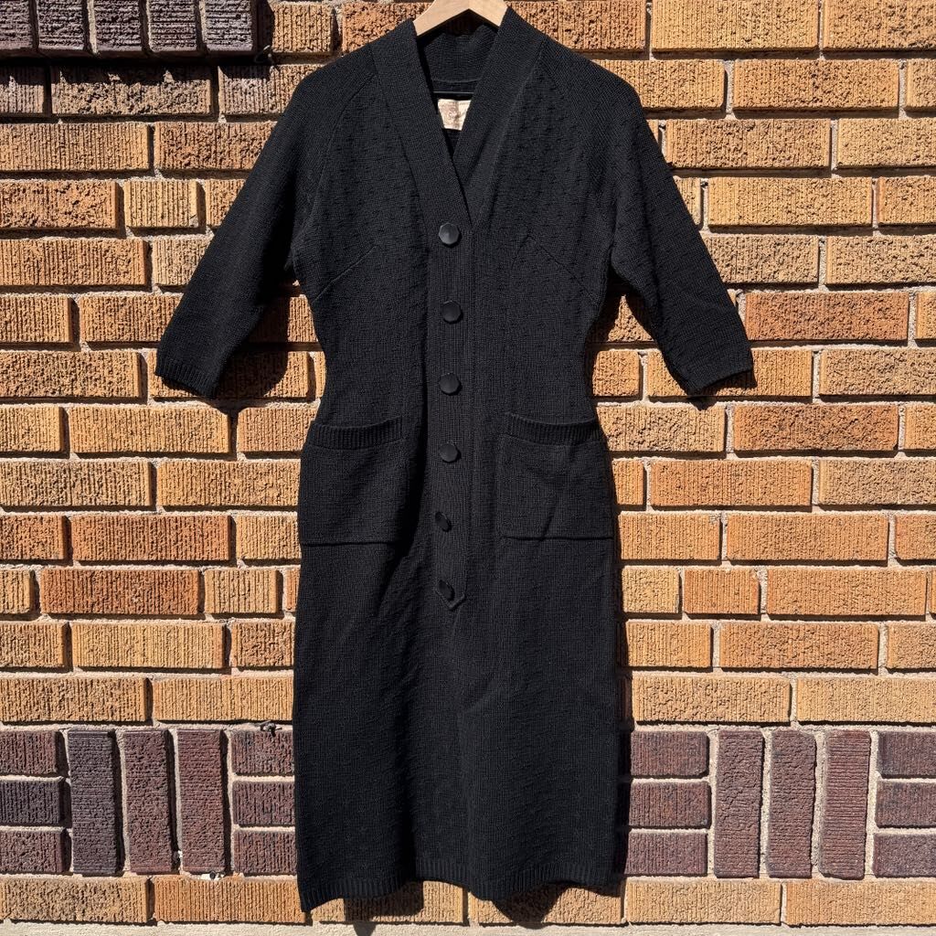 VINTAGE California Sportswear Snyderknit Dress - Womens Sz 4-6 - Black - 1940s