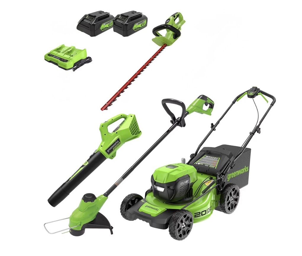 Greenworks 48V (2x24), Lawn Mower, Trimmer, Blower
