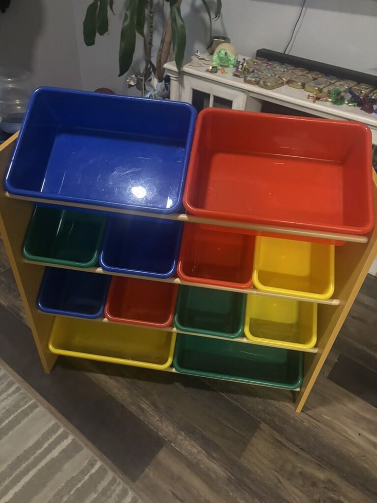Toy Storage Rack With Bins
