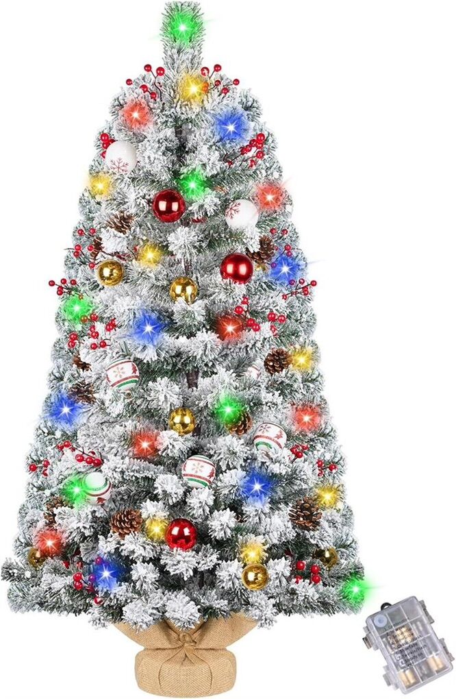 DDHS 4ft Prelit Small Flocked Christmas Tree