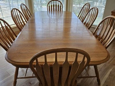 oak dining table with 8 chairs
