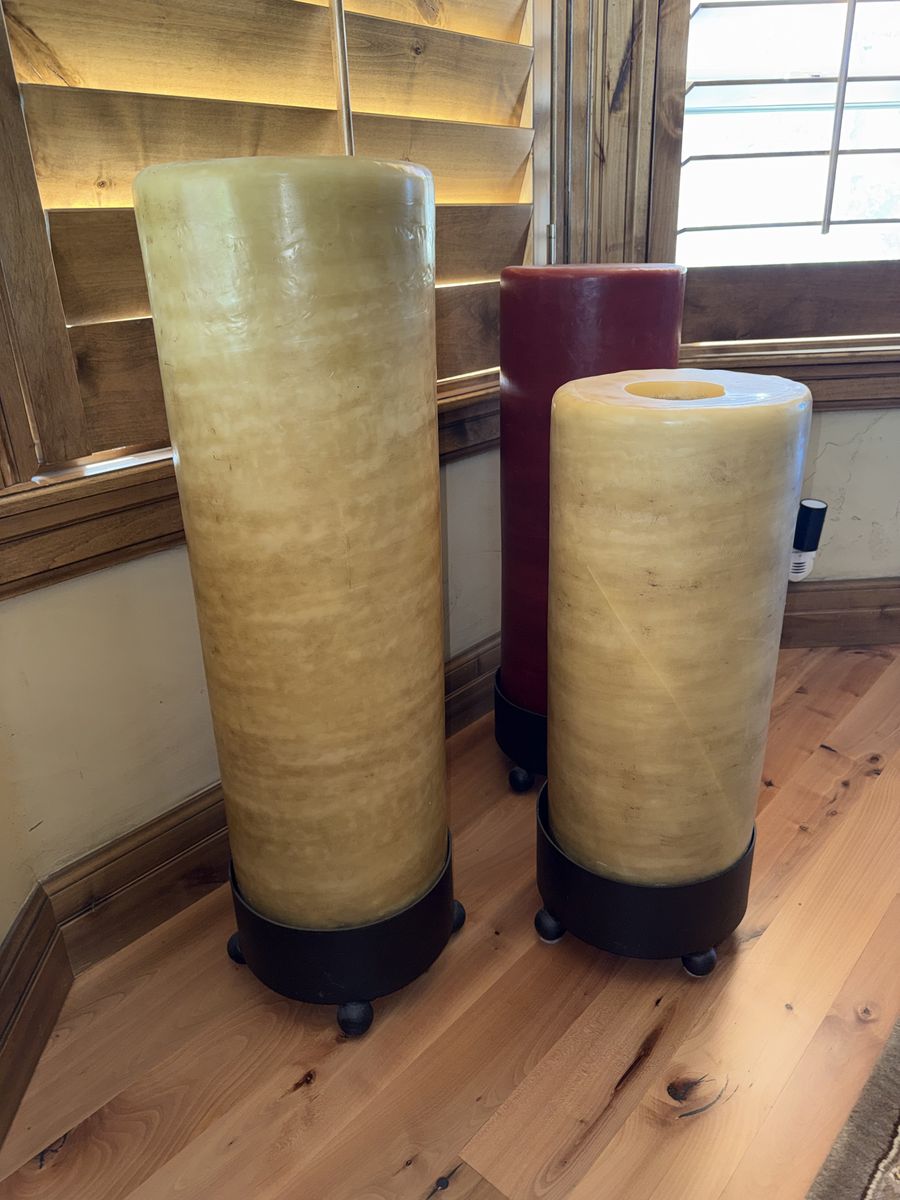 3 Gigantic Candles In Metal Base