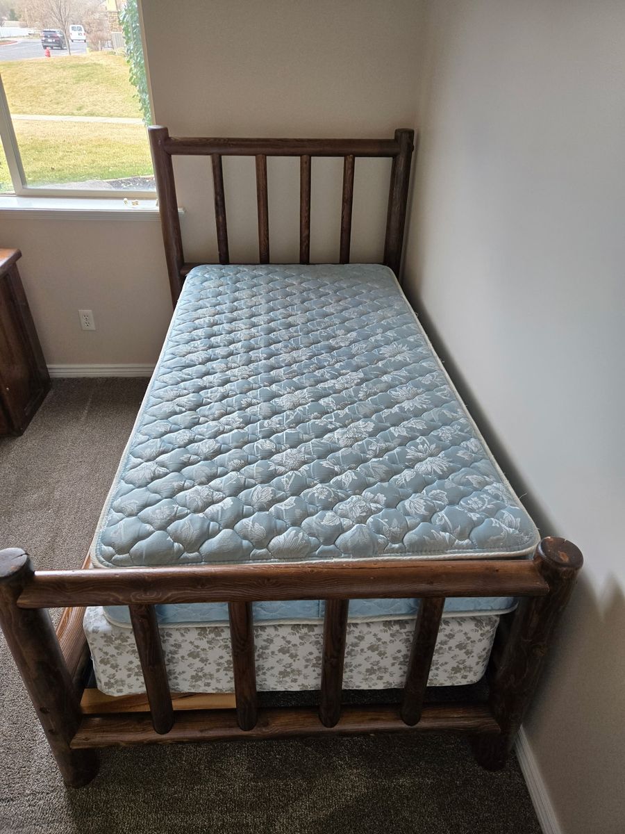 Twin Log Bed And Desk Set