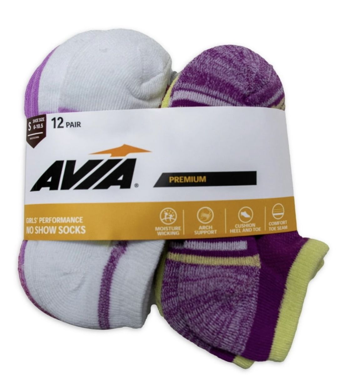 Avia Girls Performance No Show Socks 12-Pair Pack Size Small (6-10.5) NWT