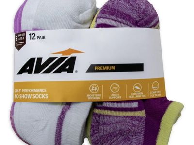 Avia Girls Performance No Show Socks 12-Pair Pack Size Small (6-10.5) NWT