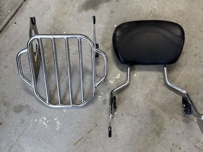 Motorcycle Passenger Backrest Sissy Bar with Luggage Rack - Black Pad, Chrome Finish Harley 2013 roadking