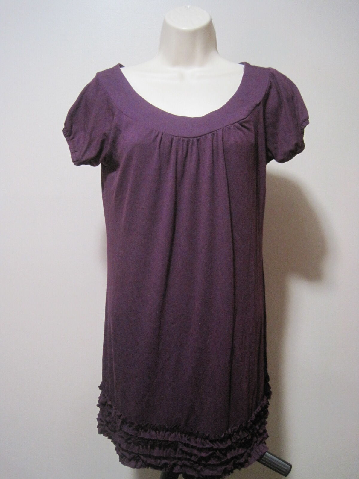 Self Esteem Elastic Short Sleeve Cap Dress Shirt Womens Size Large Purple Ruffle
