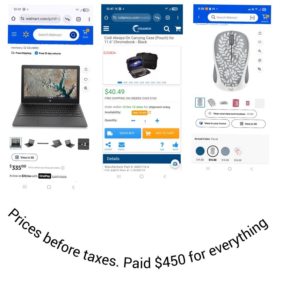 HP Chromebook,  Case and Mouse