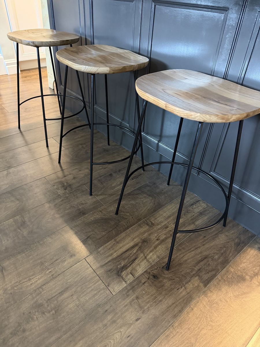 Set of 3 Studio McGee x Threshold Barstools — Wood & Metal