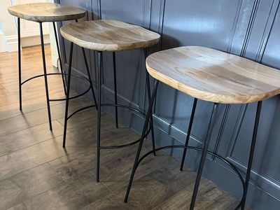 Set of 3 Studio McGee x Threshold Barstools — Wood & Metal