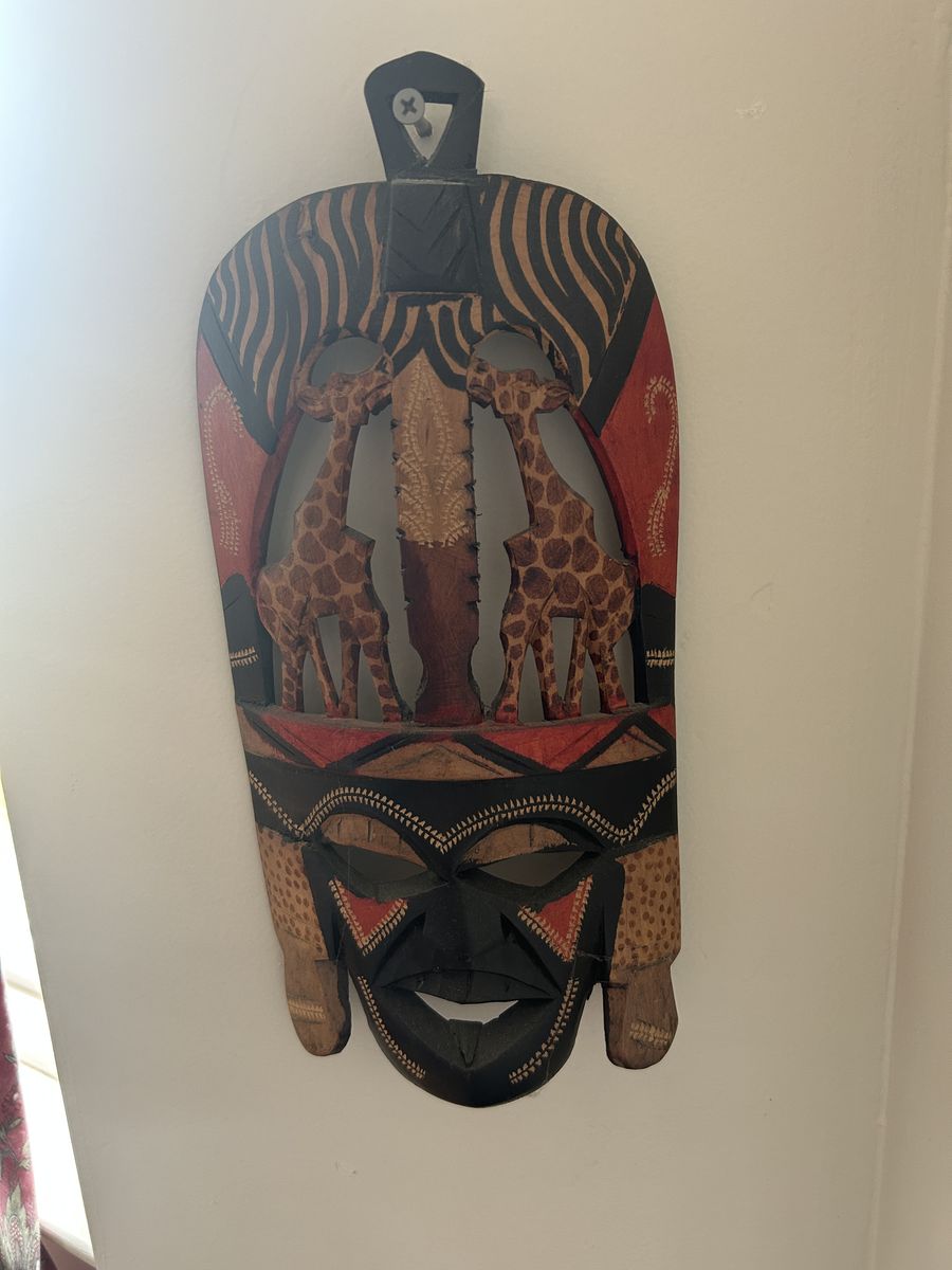 Hand-Carved African Style Wooden Mask Wall Decor – Giraffe Design (13”)