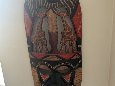 Hand-Carved African Style Wooden Mask Wall Decor – Giraffe Design (13”)