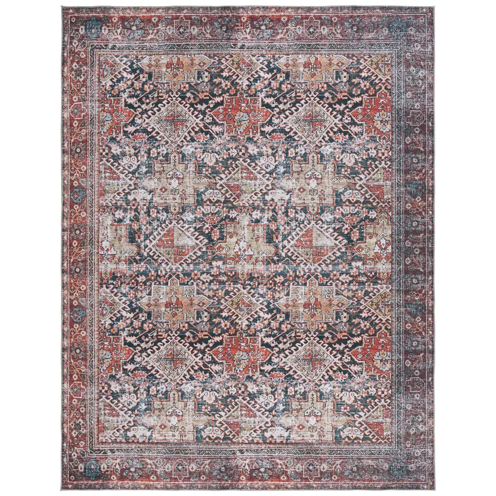 SAFAVIEH Tucson Machine Washable Slip Resistant Satsuki Traditional Rug - 9' x 12' - Navy/Rust - Rectangle
