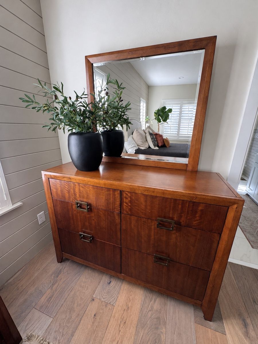 Mid-century Modern Dresser with Matching Framed Mirror
