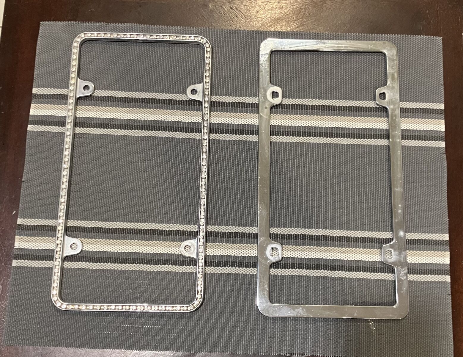 2 Metal License Plate Frames (Silver and Rhinestones)