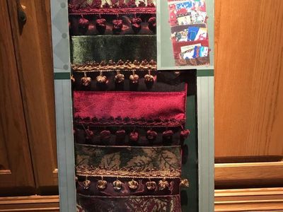 Christmas Stocking Greeting Card Holder 34” long x 14” wide, Burgundy, Embellished, Costco purchase