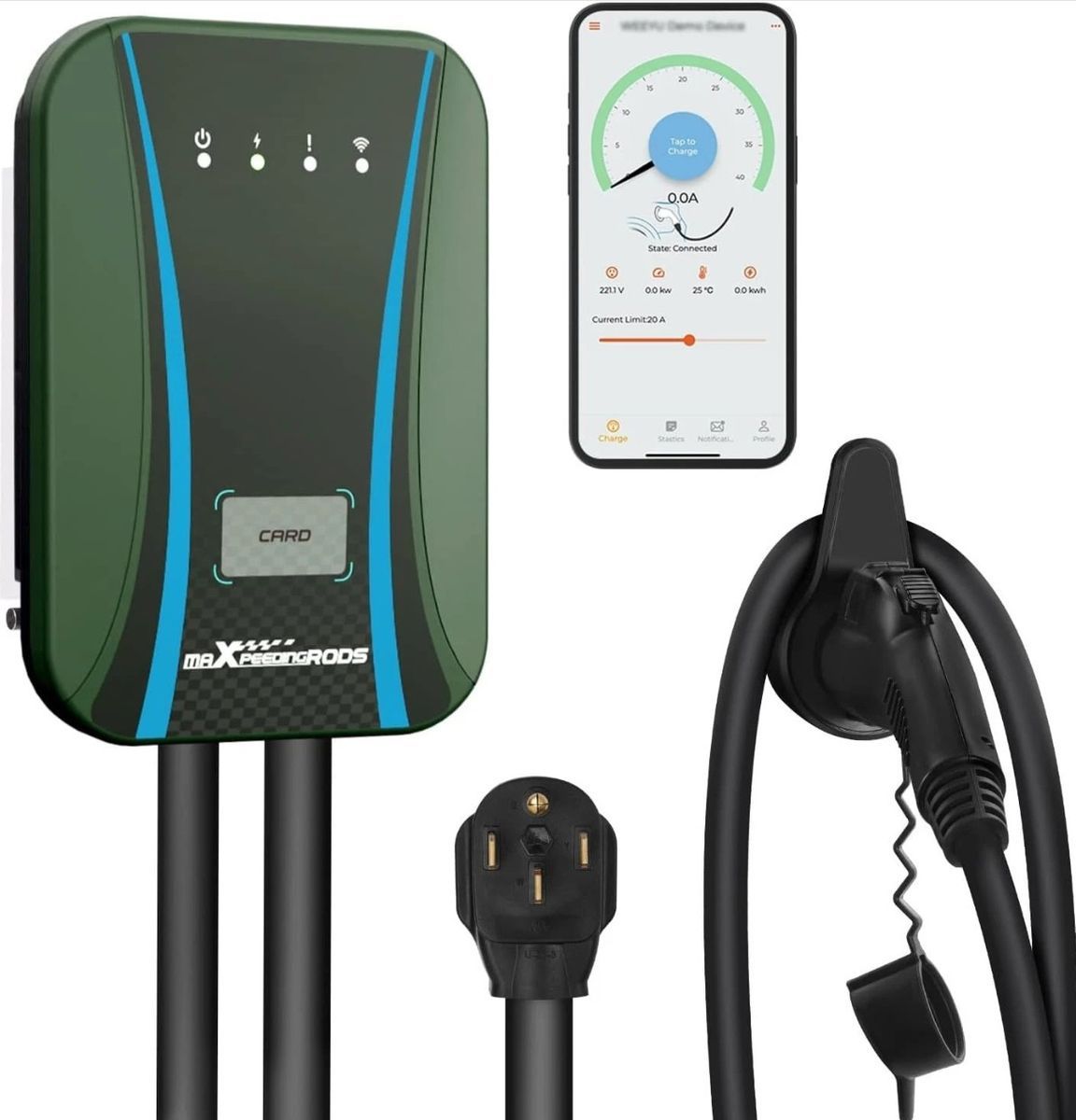 Level 2 EV 40A, WiFi Electric Vehicle Charging Station Bolt e-tron Q4 i3 i4 i8 iX E-Transit Mustang Wrangler