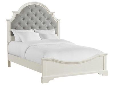 New in box- full size bed frame Tufted Upholstered Arched Headboard , wood footboard and wood side rails antique white