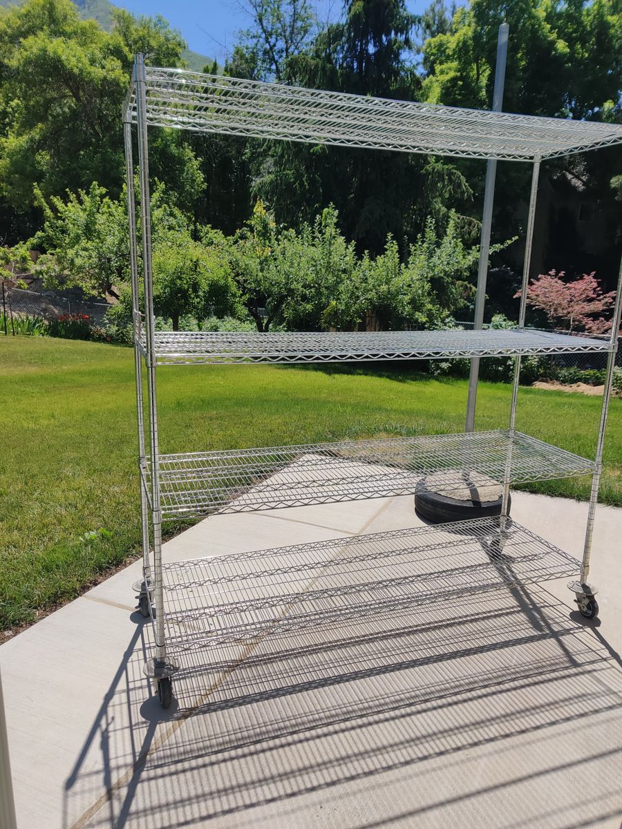Professional bakers rack with wheels, Size is 72" wide x 24 " deep x 79" high