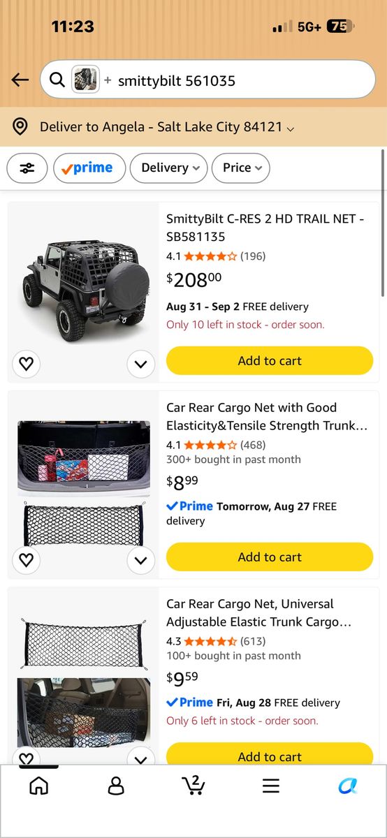 SmittyBilt C-Res 2 HD Trail Net - Jeep Wrangler Cargo Net Black and bikini top and tire cover 