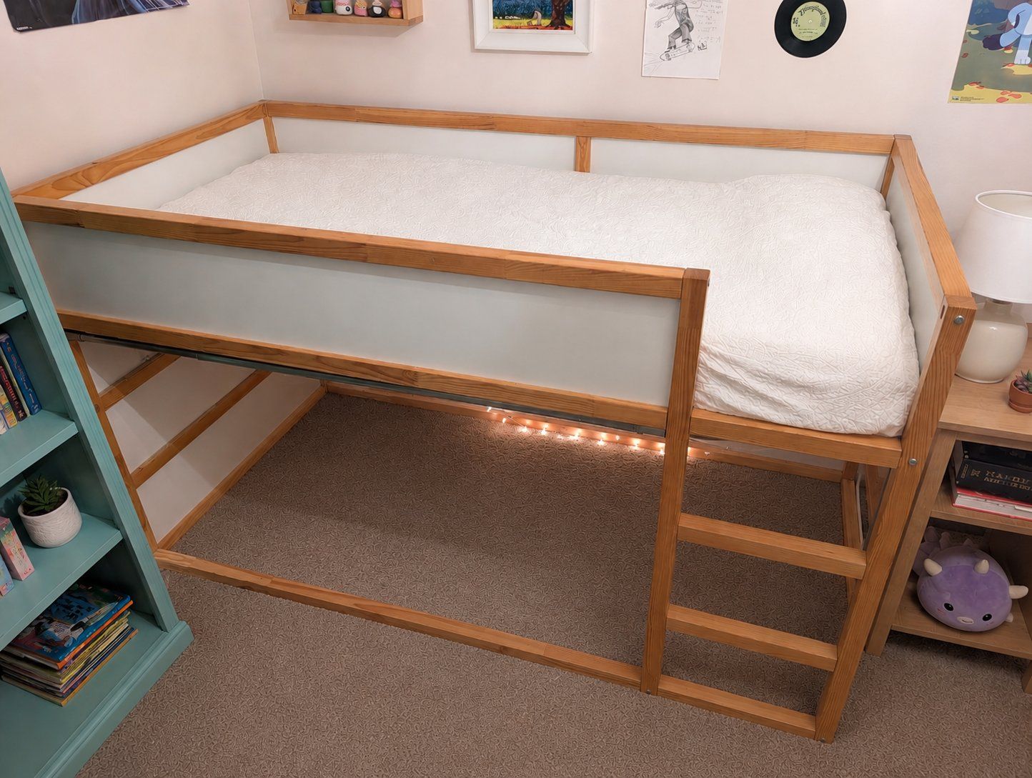 IKEA KURA Reversible Bed Frame, Twin, White/Pine Wood - Loft Bed or Low Bed Option