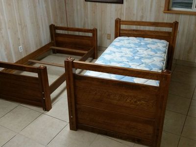 Solid Wood Convertible Bunk Bed Set with Ladder and Mattresses