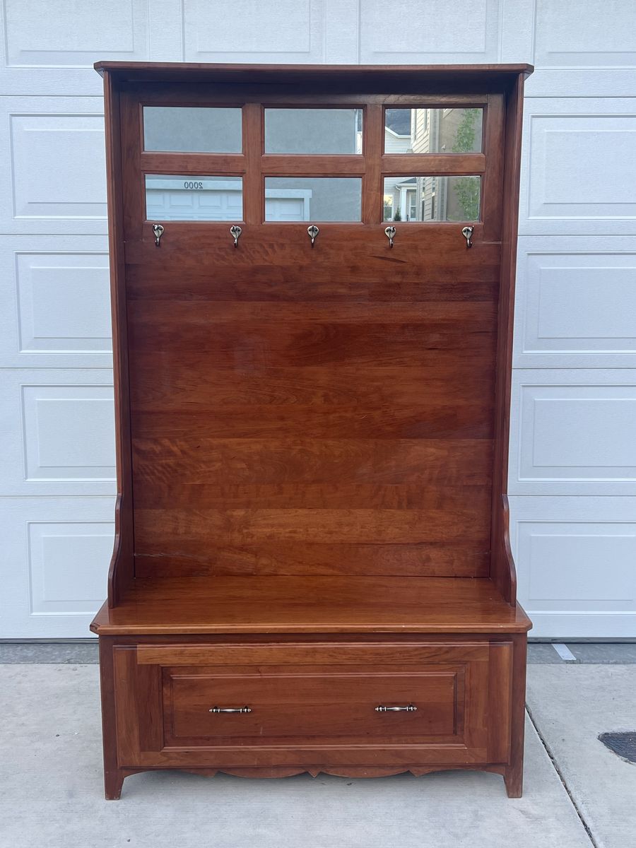Solid Wood Entryway Hall Tree with Bench & Storage Drawer - 43" wide