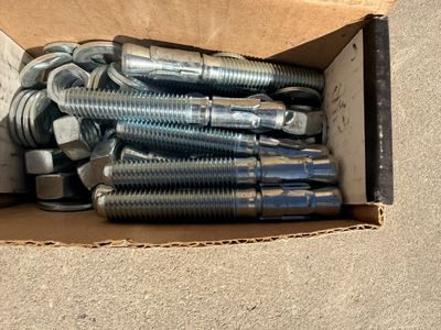 Wedge Anchors with Nuts and Washers - 5/8" x 5" Concrete Fasteners, Box of 25