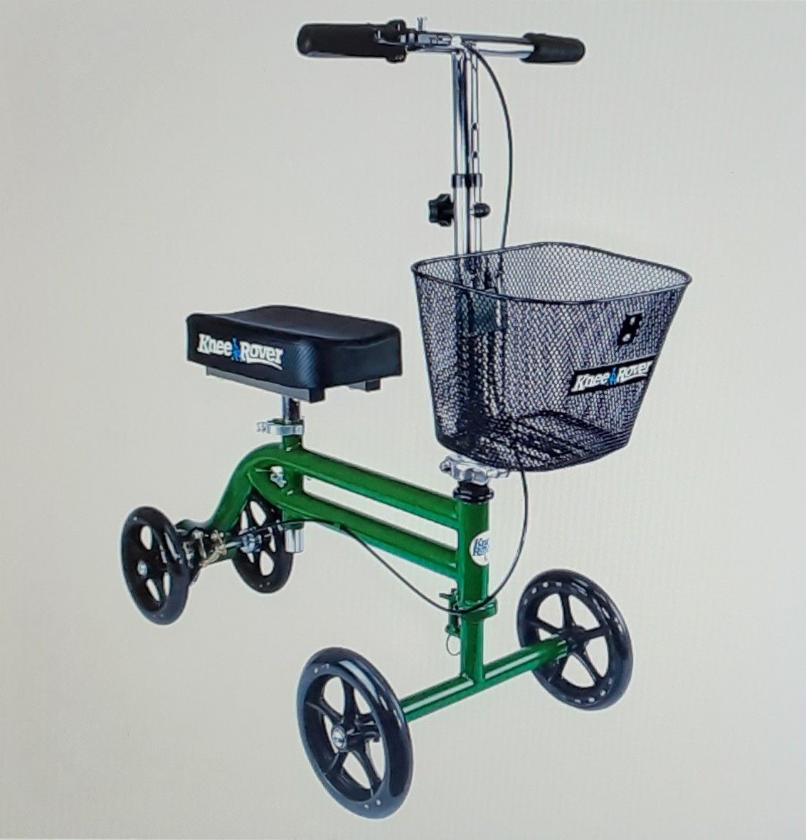KneeRover Foldable and Steerable Knee Scooter Walker with Cushion Knee Pad and Detachable Metal Basket-300lb Capacity