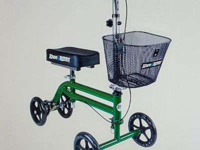 KneeRover Foldable and Steerable Knee Scooter Walker with Cushion Knee Pad and Detachable Metal Basket-300lb Capacity