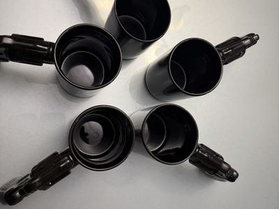 Set of 5 Black Revolver Gun Handle Coffee Mugs Unique Novelty Ceramic Cups