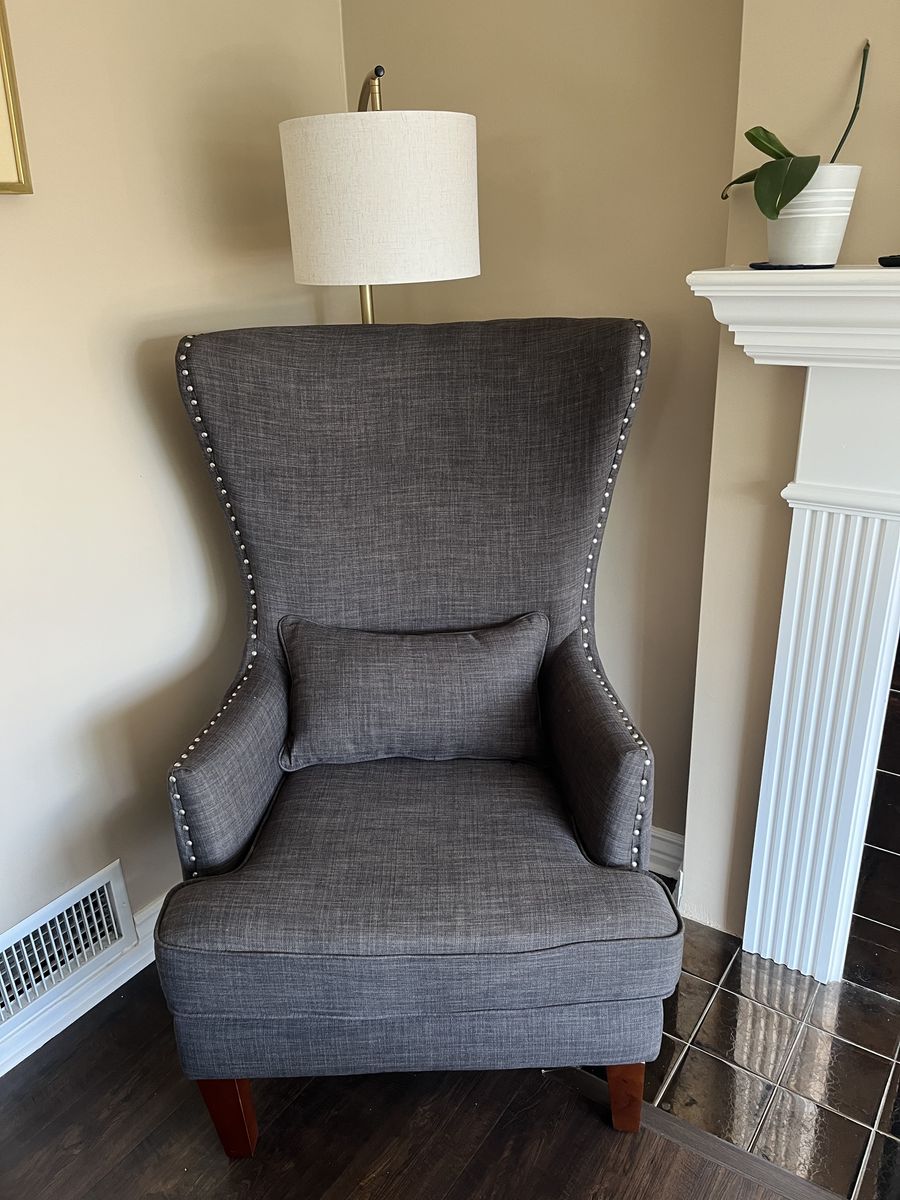 Tall Backed Armchair w/ Chrome Nailhead Trim - in great condition
