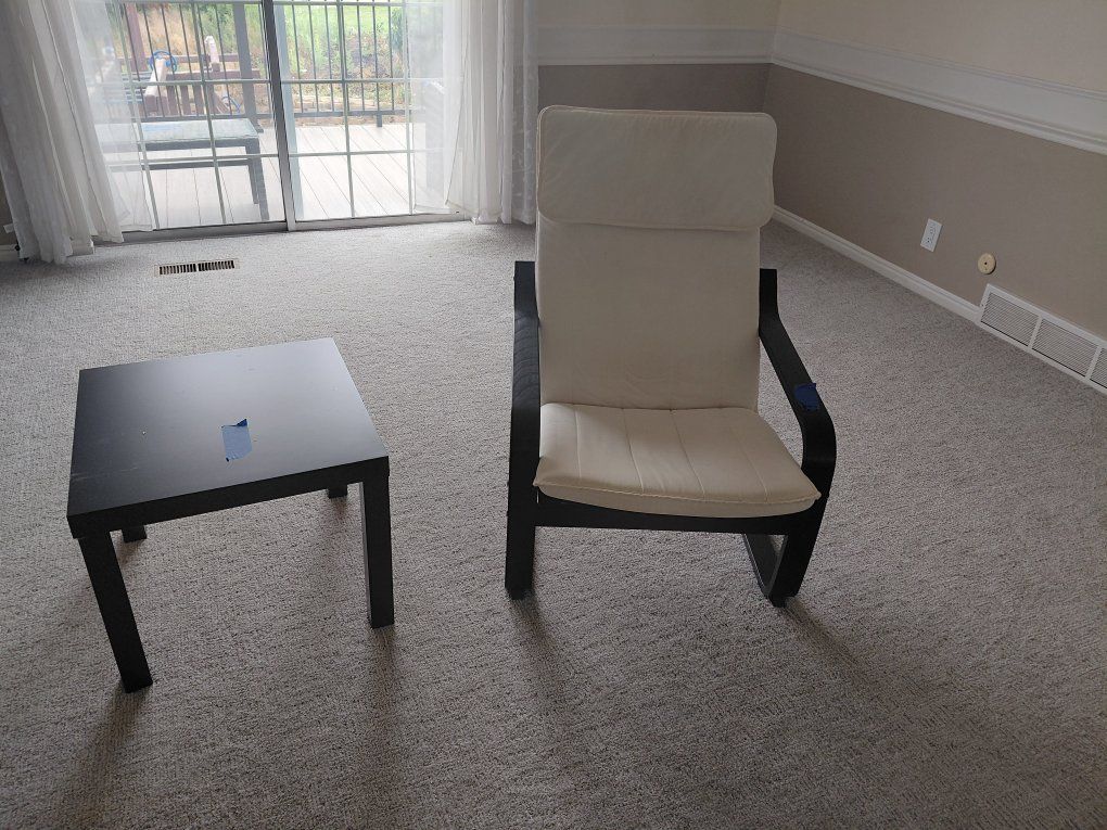 IKEA Poang Armchair & Side Table Set - Black Frame, Beige Cushion, Living Room Furniture