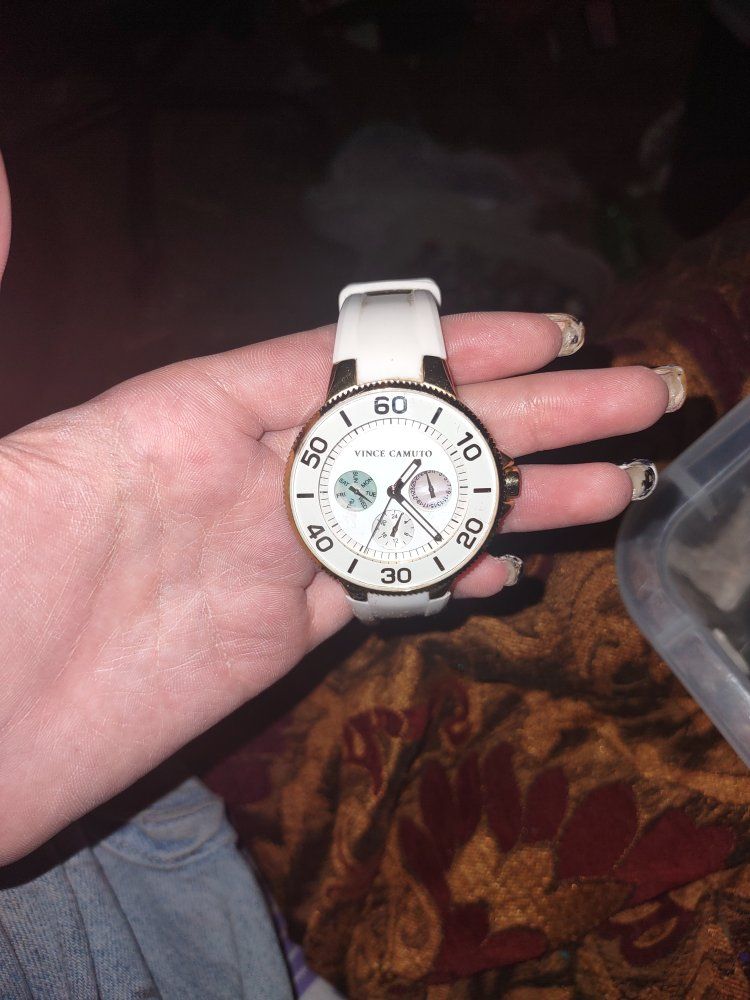 Vince Camuto Women's White & Gold-Tone Chronograph Watch with Silicone Band