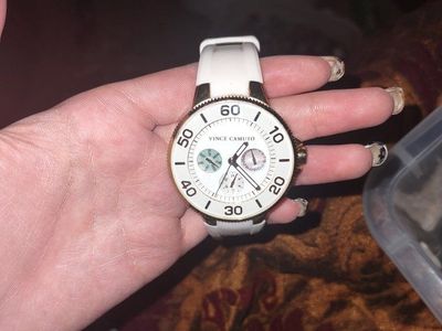 Vince Camuto Women's White & Gold-Tone Chronograph Watch with Silicone Band