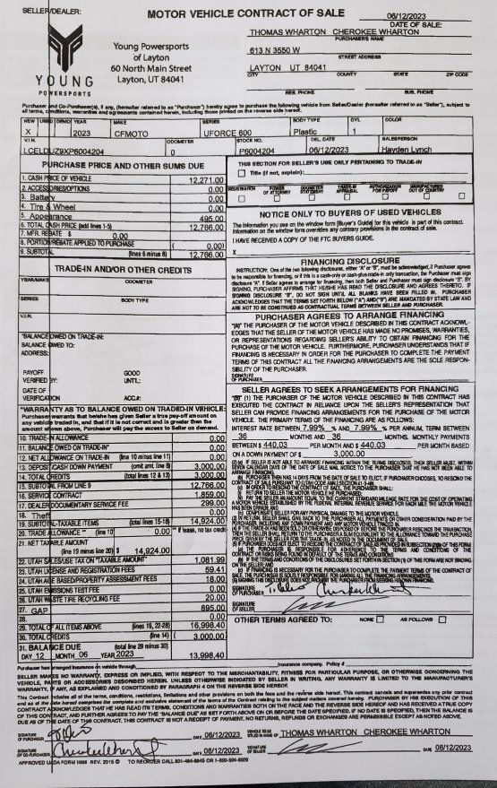 For Sale 2023 CF MOTO Side by Side