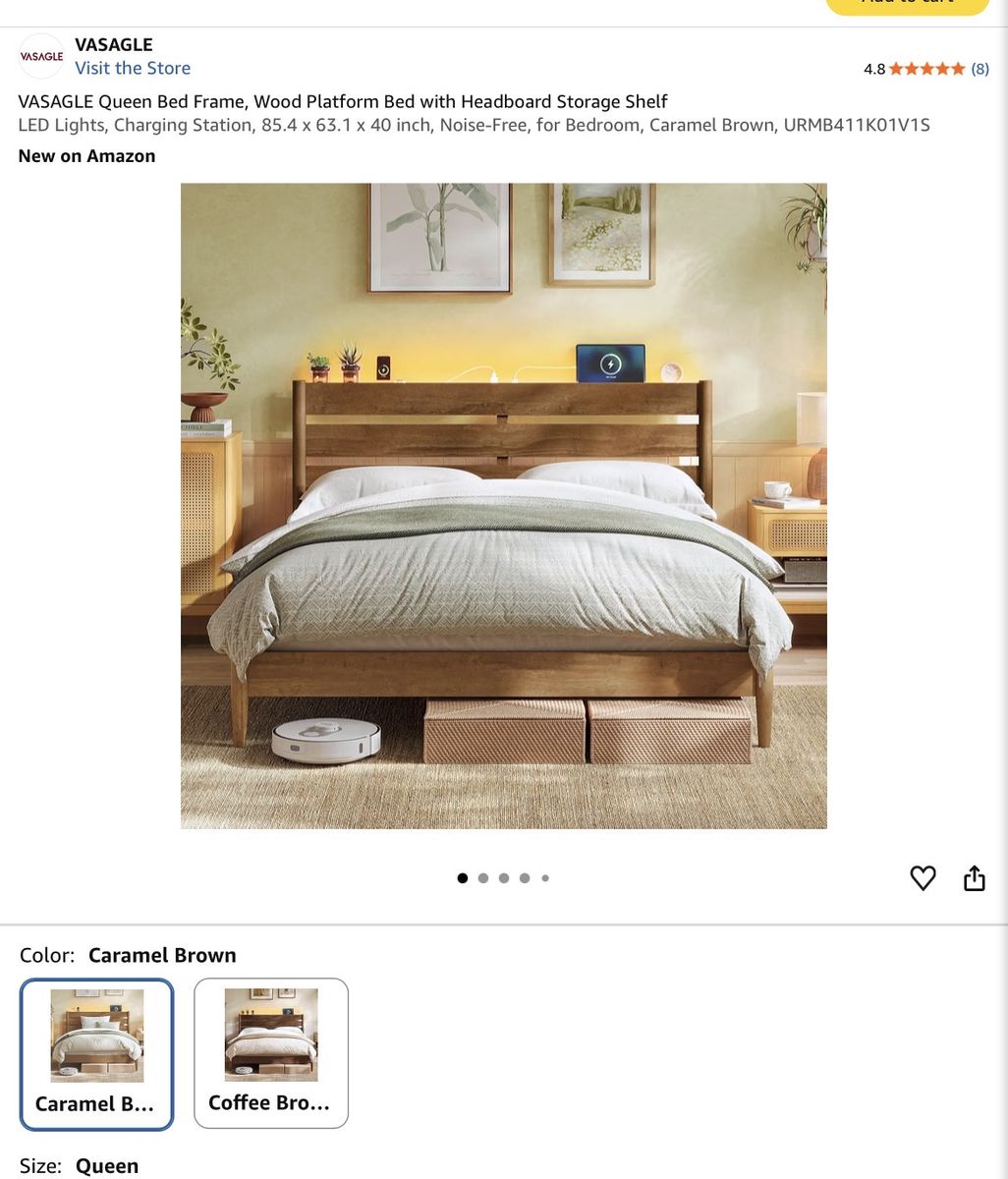 Platform bed with headboard shelf and built-in lighting.. new in box!!