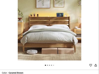 Platform bed with headboard shelf and built-in lighting.. new in box!!