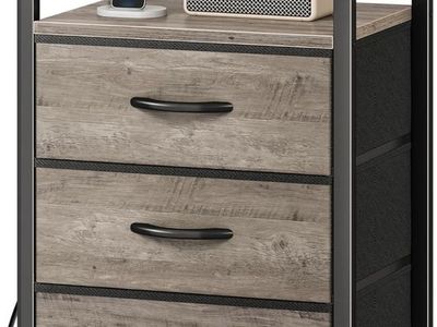Huuger Nightstand with Charging Station, 27.6 Inch End Table Bedside Table with USB Ports and Outlets, Night Stand for Bedroom,