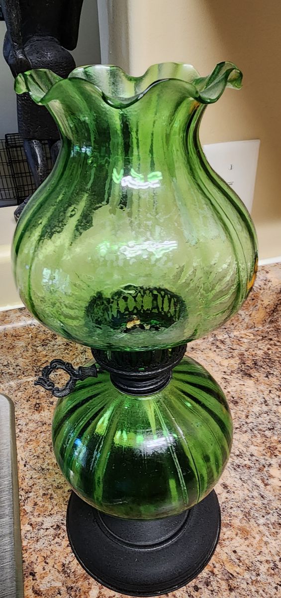 Green Glass Vintage Oil Lamp