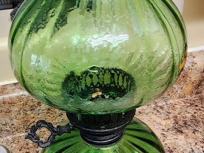 Green Glass Vintage Oil Lamp
