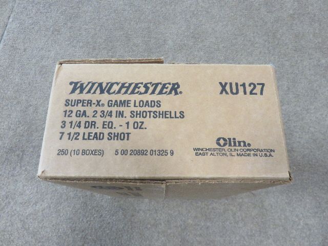 SEALED CASE OF 10 BOXES OF 25 ROUNDS EACH OF WINCHESTER SUPER-X 2  3/4 INCH 12 GAUGE AMMO - 1 OUNCE OF 7 1/2 SHOT
